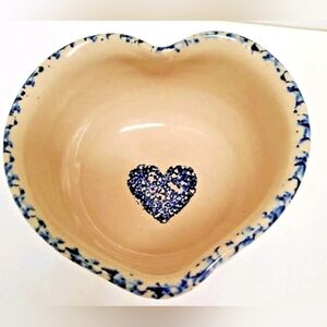Marshall Pottery ♡ Shaped Bowl Blue Spongeware Hand Turned Glazed Signed